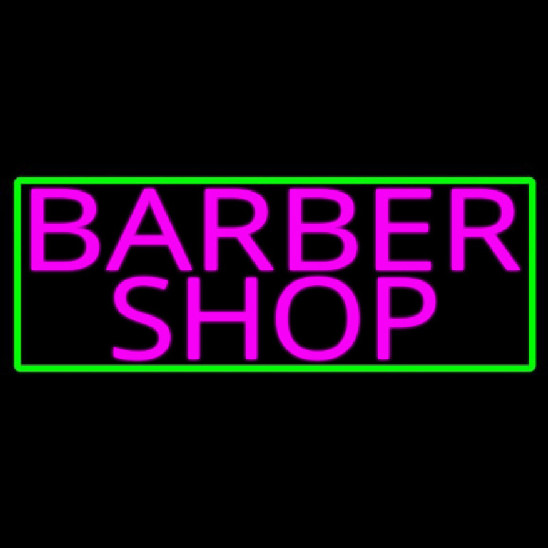 Pink Barber Shop With Green Border Leuchtreklame