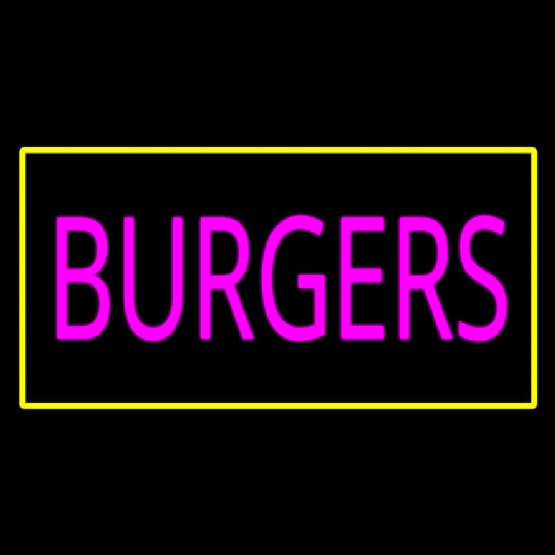 Pink Burgers Rectangle Yellow Leuchtreklame