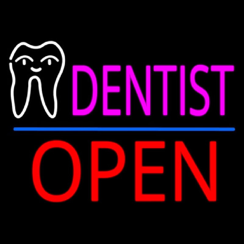 Pink Dentist Tooth Logo Block Open Leuchtreklame