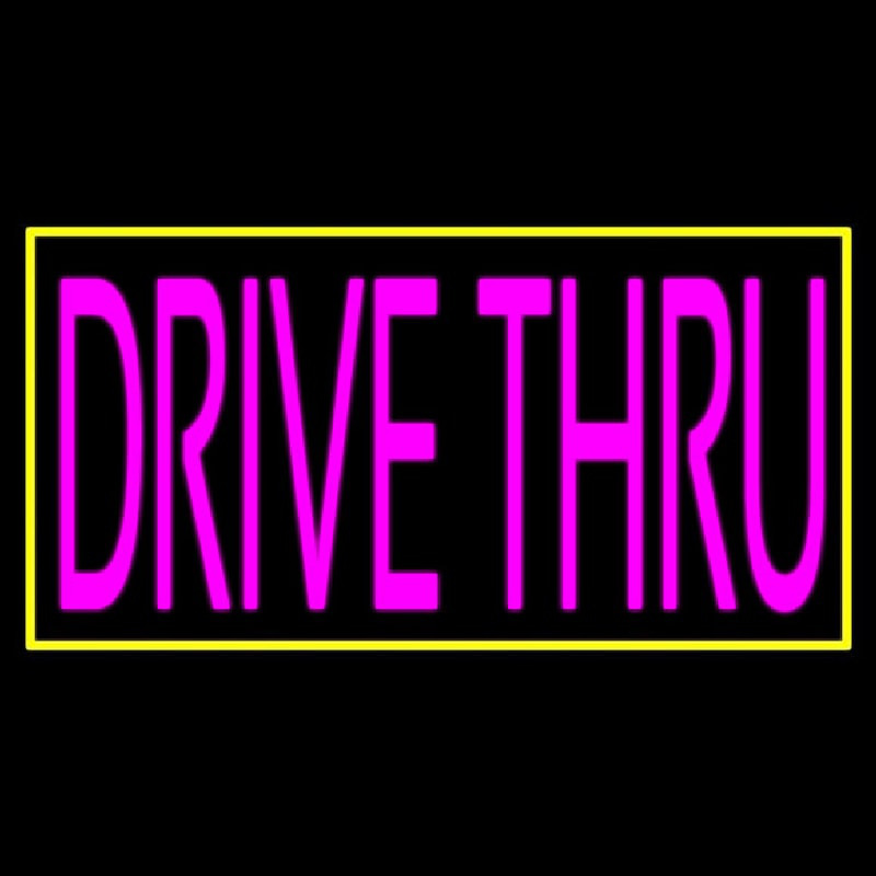 Pink Drive Thru With Yellow Border Leuchtreklame