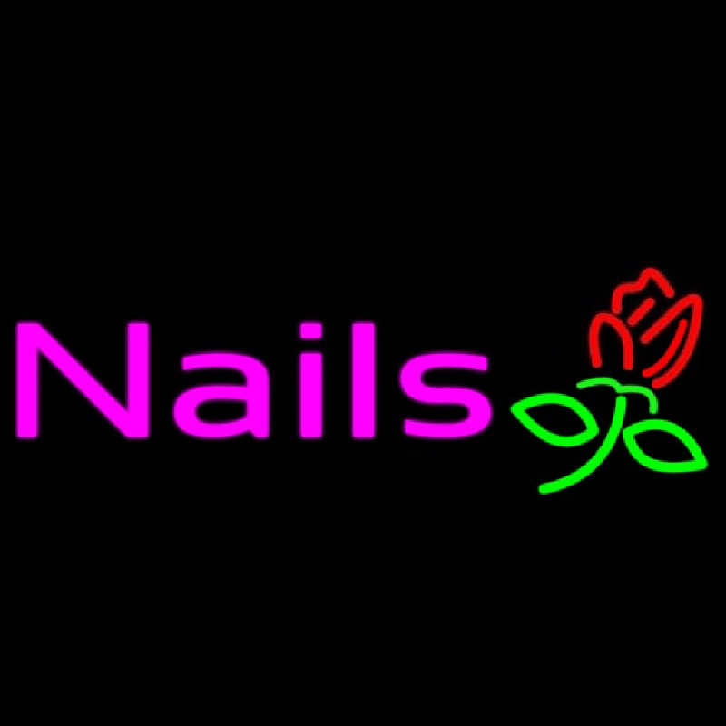 Pink Nails With Flower Logo Leuchtreklame