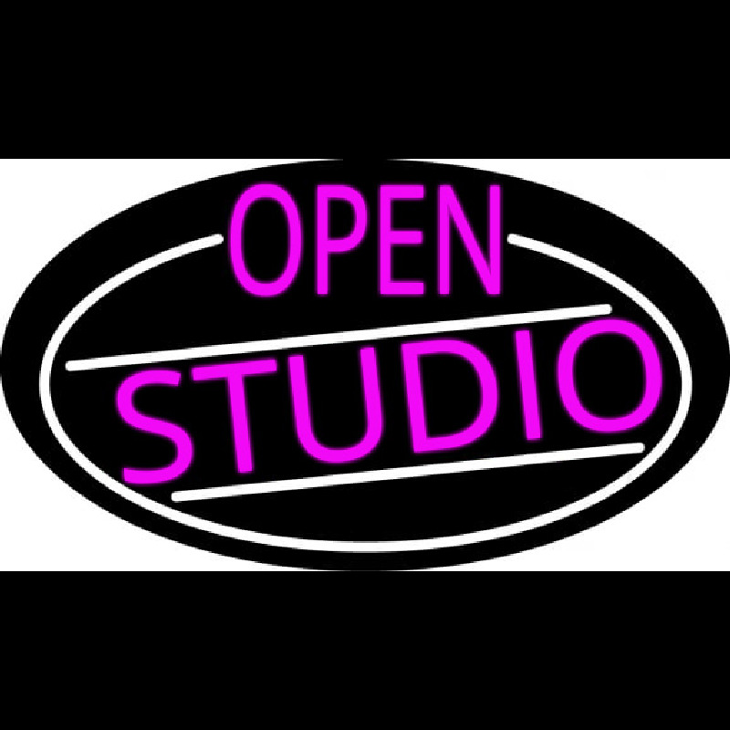 Pink Open Studio Oval With White Border Leuchtreklame