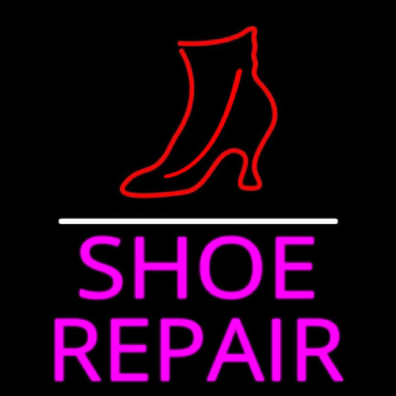 Pink Shoe Repair With Line Leuchtreklame