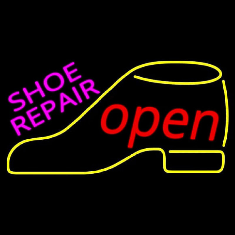 Pink Shoe Repair Yellow Shoe Open Leuchtreklame