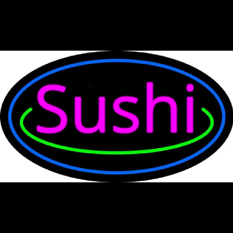 Pink Sushi With Blue Border Leuchtreklame