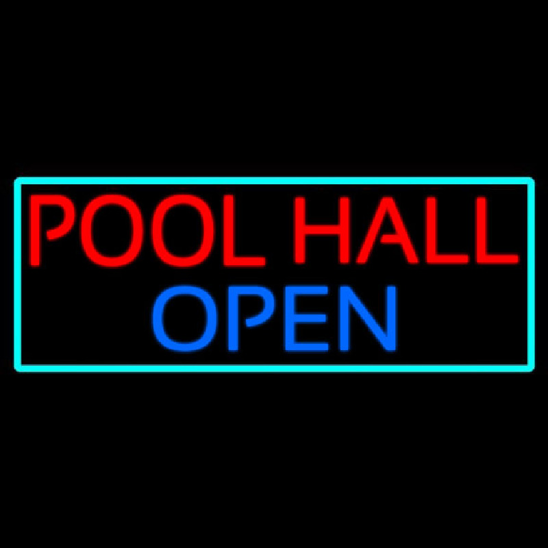 Pool Hall Open With Turquoise Leuchtreklame