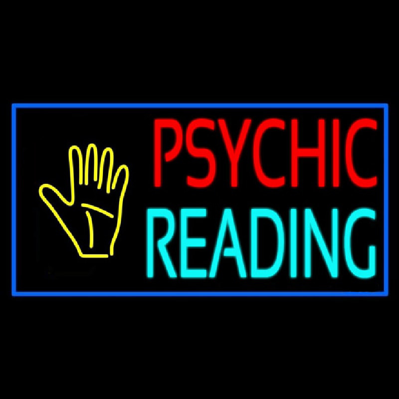 Psychic Reading Block Palm Blue Border Leuchtreklame