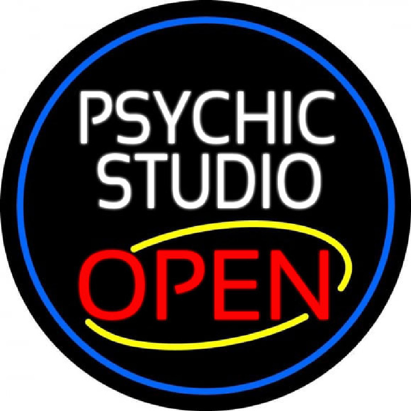 Psychic Studio Red Open Blue Border Leuchtreklame