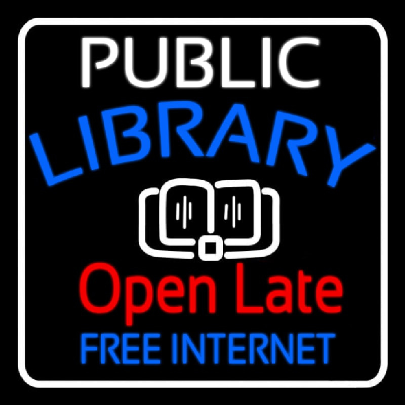 Public Library Open Late Free Internet Leuchtreklame