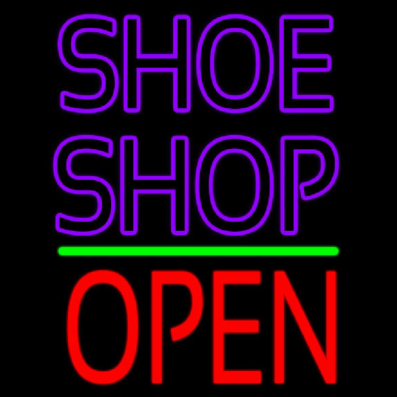 Purple Double Stroke Shoe Shop Open Leuchtreklame