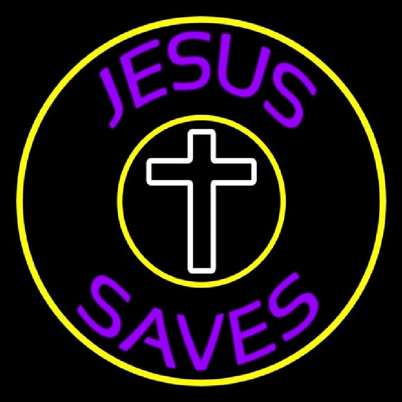 Purple Jesus Saves White Cross Leuchtreklame