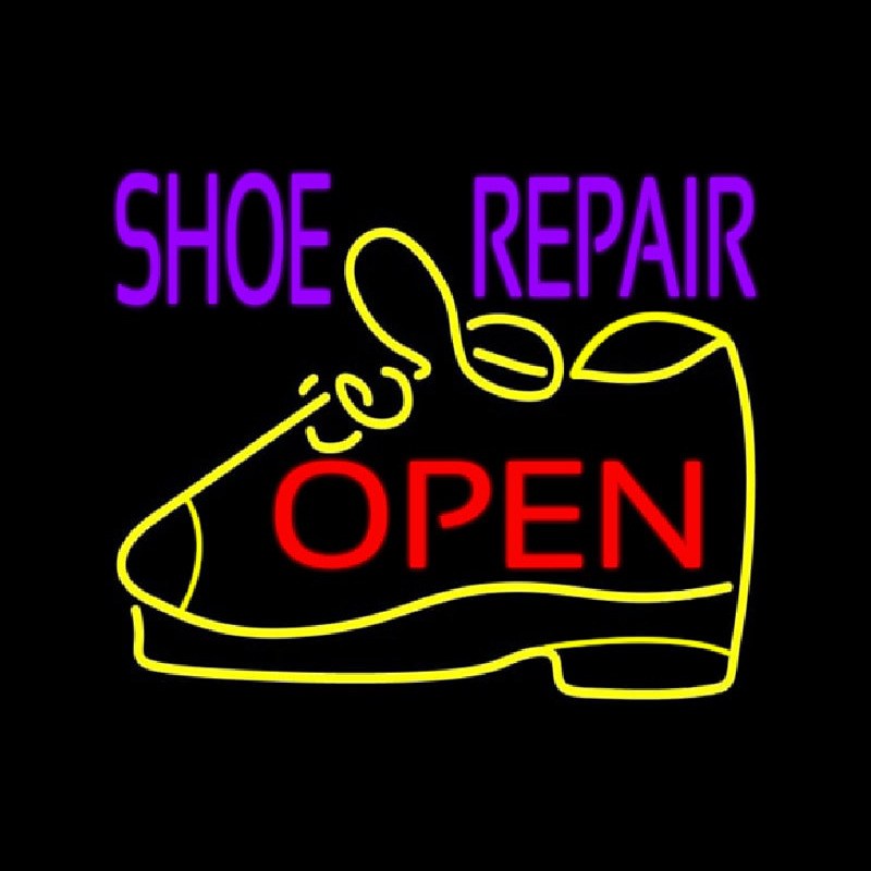 Purple Shoe Repair Open Leuchtreklame