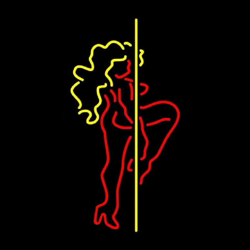 Red And Yellow Pole Dance Girl Leuchtreklame