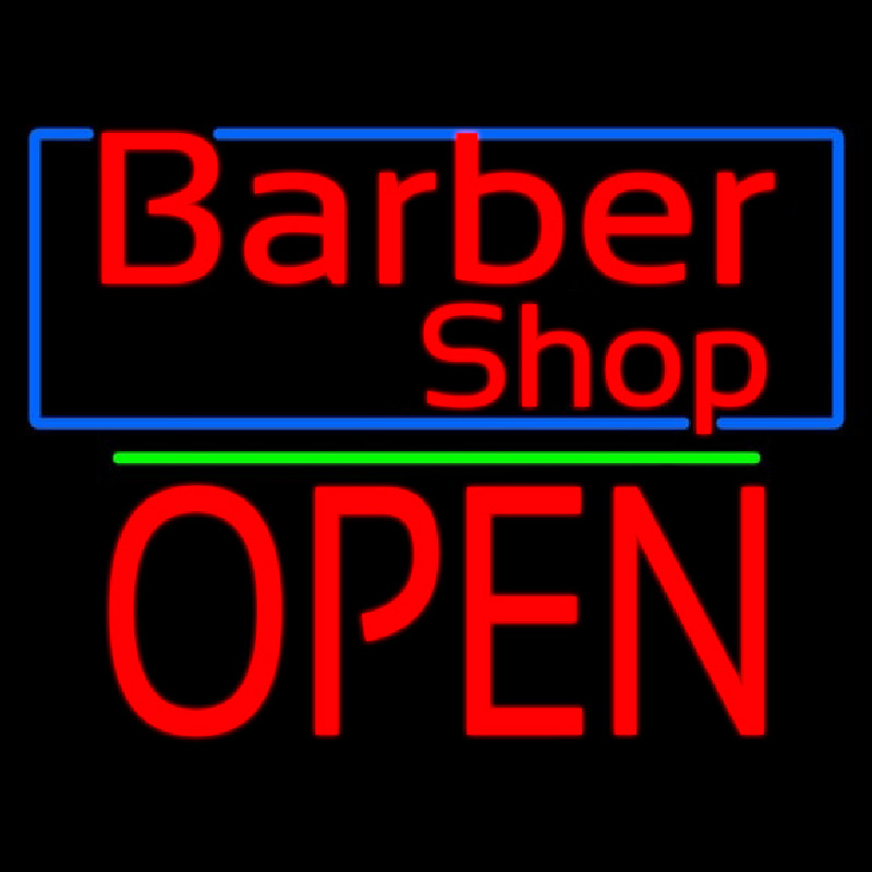 Red Barber Shop Blue Border Leuchtreklame