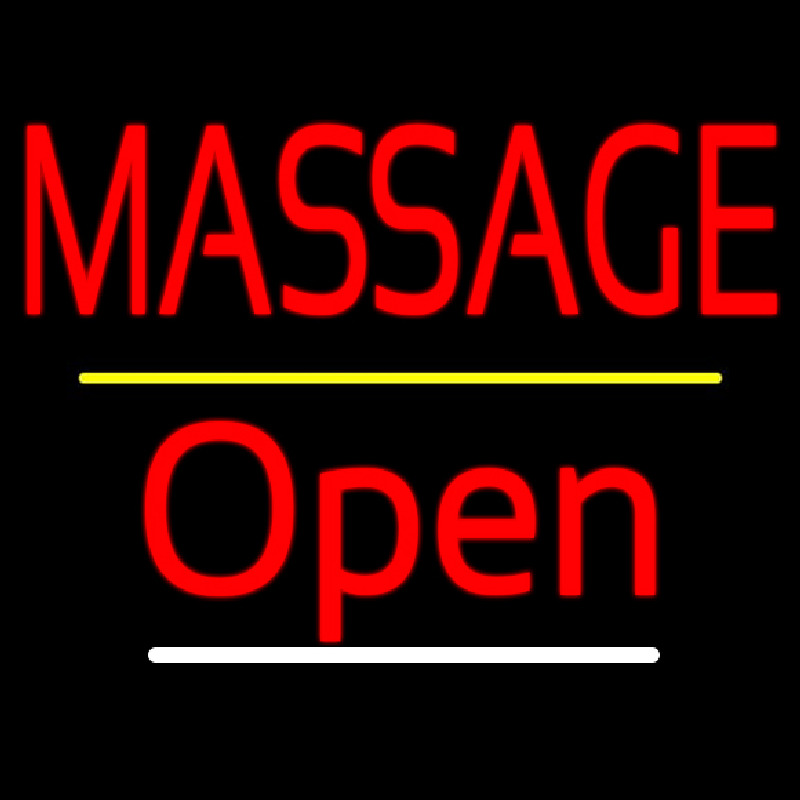 Red Block Massage Open Yellow Line Leuchtreklame