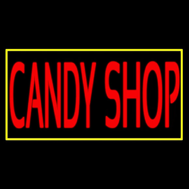 Red Candy Shop With Yellow Border Leuchtreklame