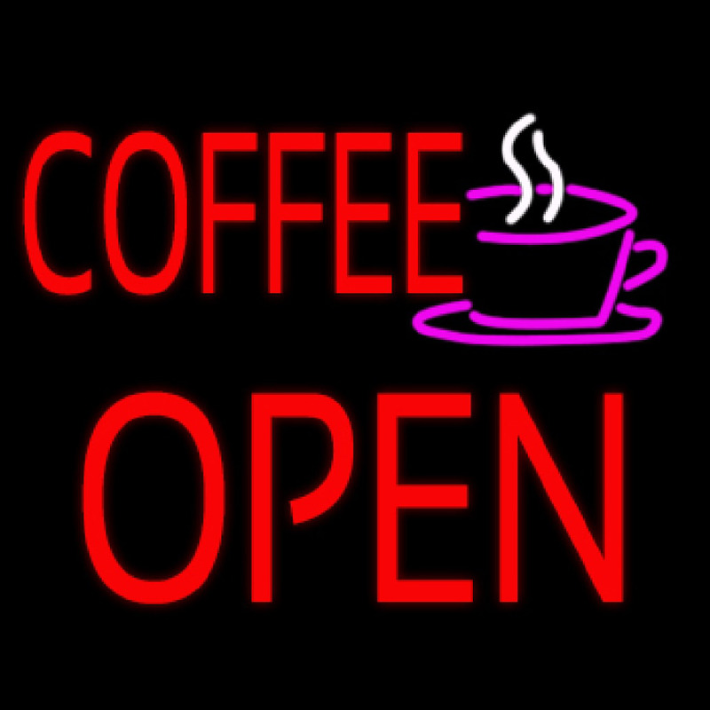 Red Coffee Open Block Logo Leuchtreklame