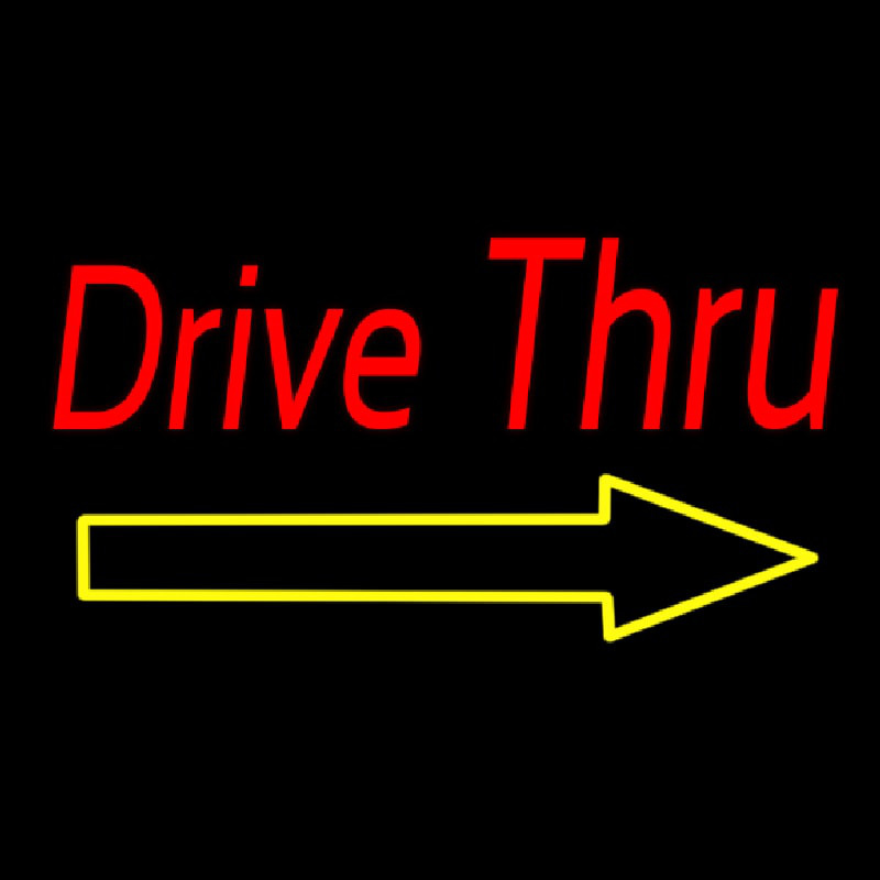 Red Double Stroke Drive Thru With Yellow Arrow Leuchtreklame