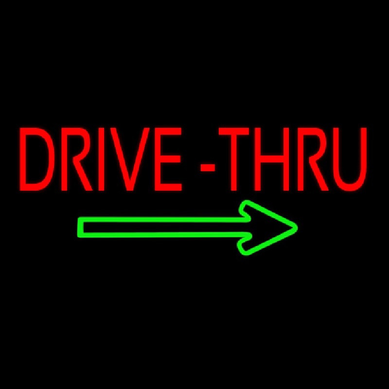 Red Drive Thru With Green Arrow Leuchtreklame