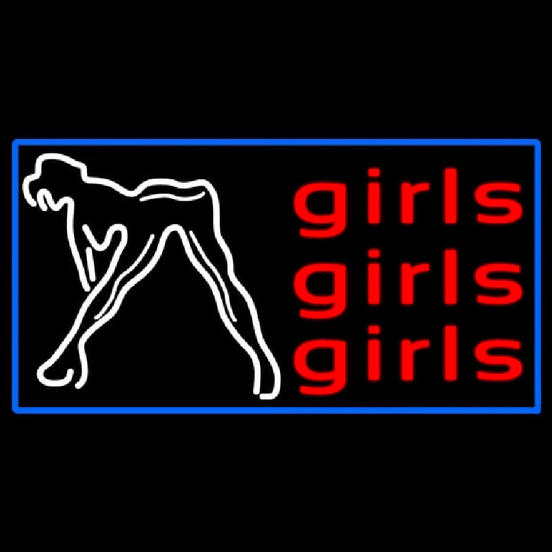 Red Girls Girls Girls Strip Club With Blue Border Leuchtreklame