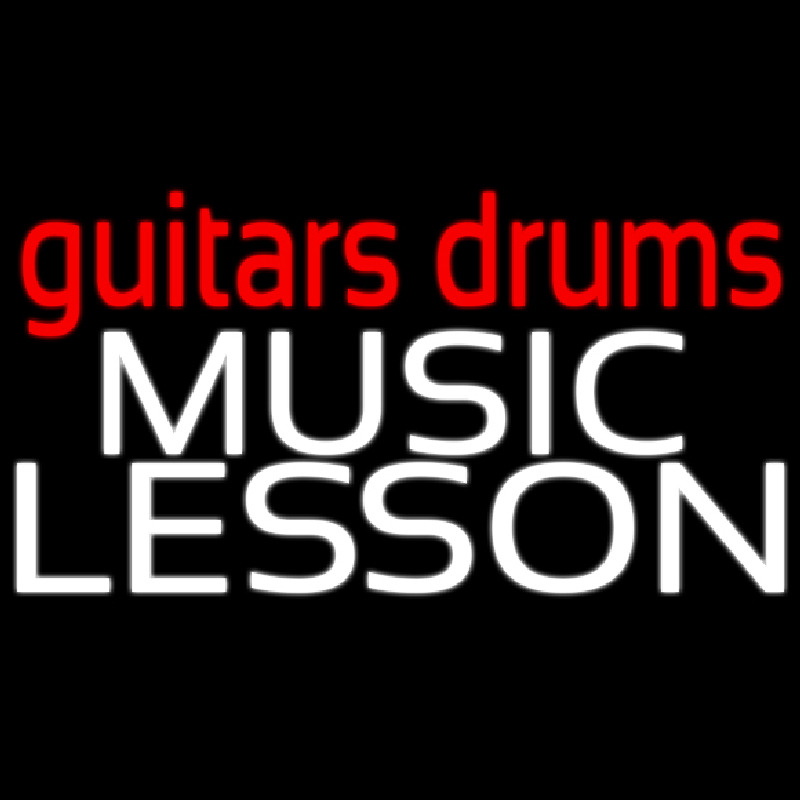 Red Guitar Drums White Music Lesson Leuchtreklame