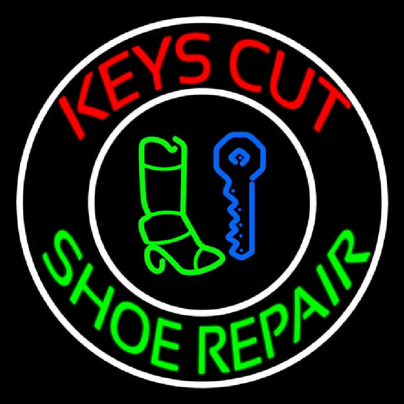 Red Keys Cut Green Shoe Repair Leuchtreklame