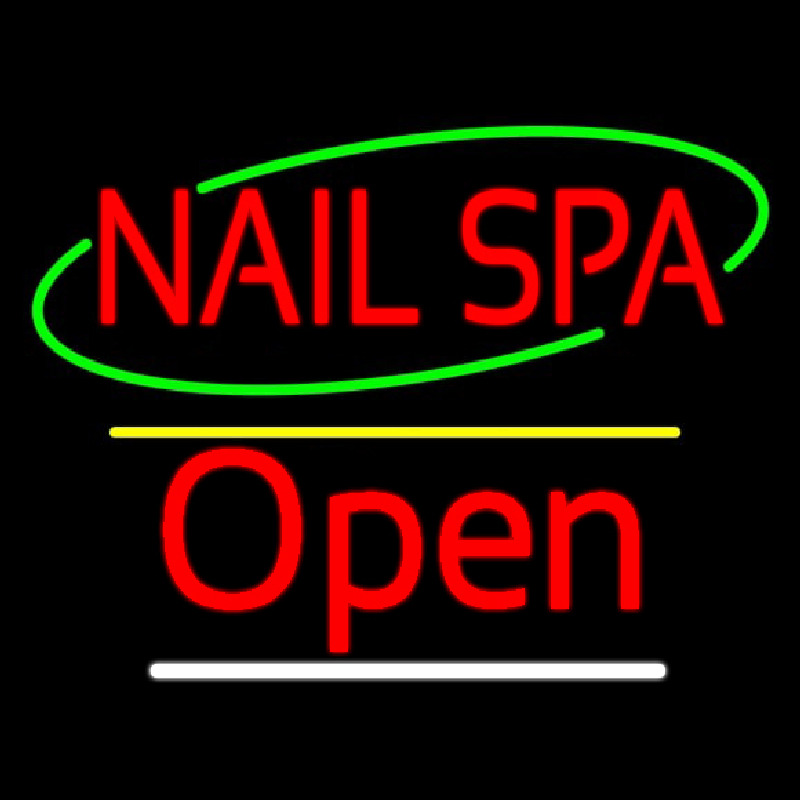 Red Nails Spa Open Yellow Line Leuchtreklame