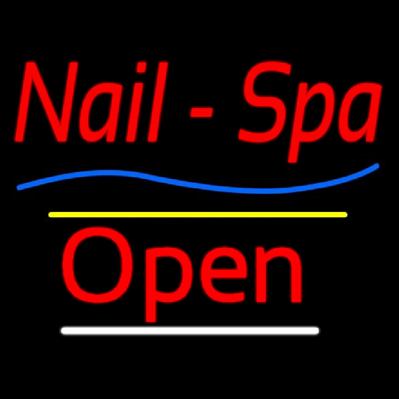 Red Nails Spa Open Yellow Line Leuchtreklame