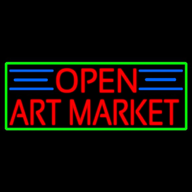 Red Open Art Market With Green Border Leuchtreklame