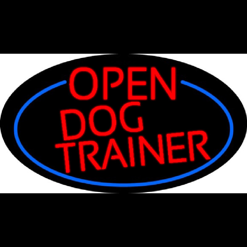 Red Open Dog Trainer Oval With Blue Border Leuchtreklame