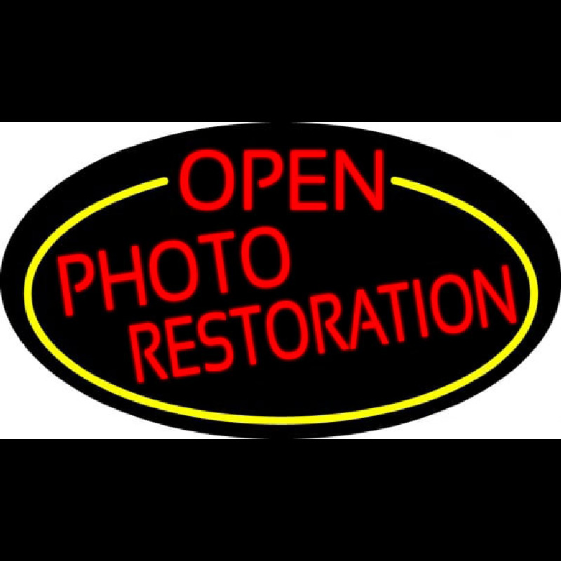 Red Open Photo Restoration Oval With Yellow Border Leuchtreklame