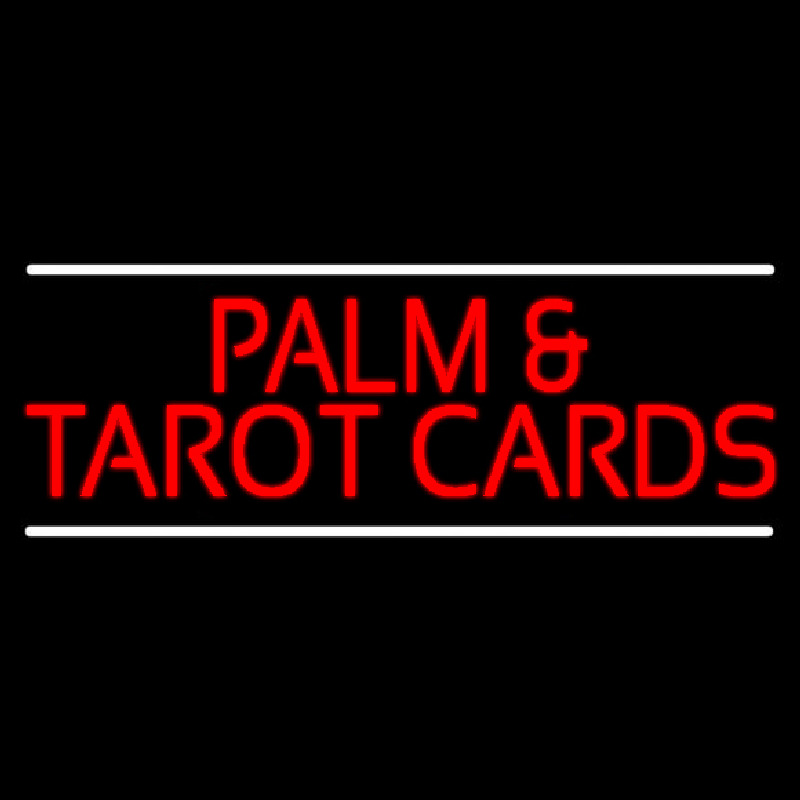 Red Palm And Tarot Cards Block With White Line Leuchtreklame