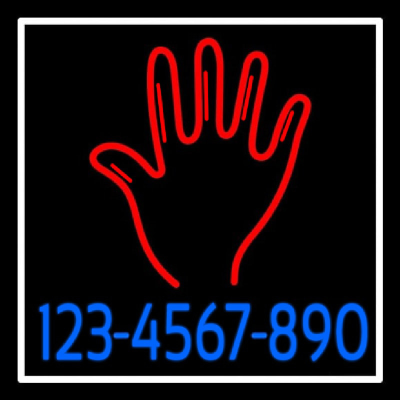 Red Palm Blue Phone Number White Border Leuchtreklame