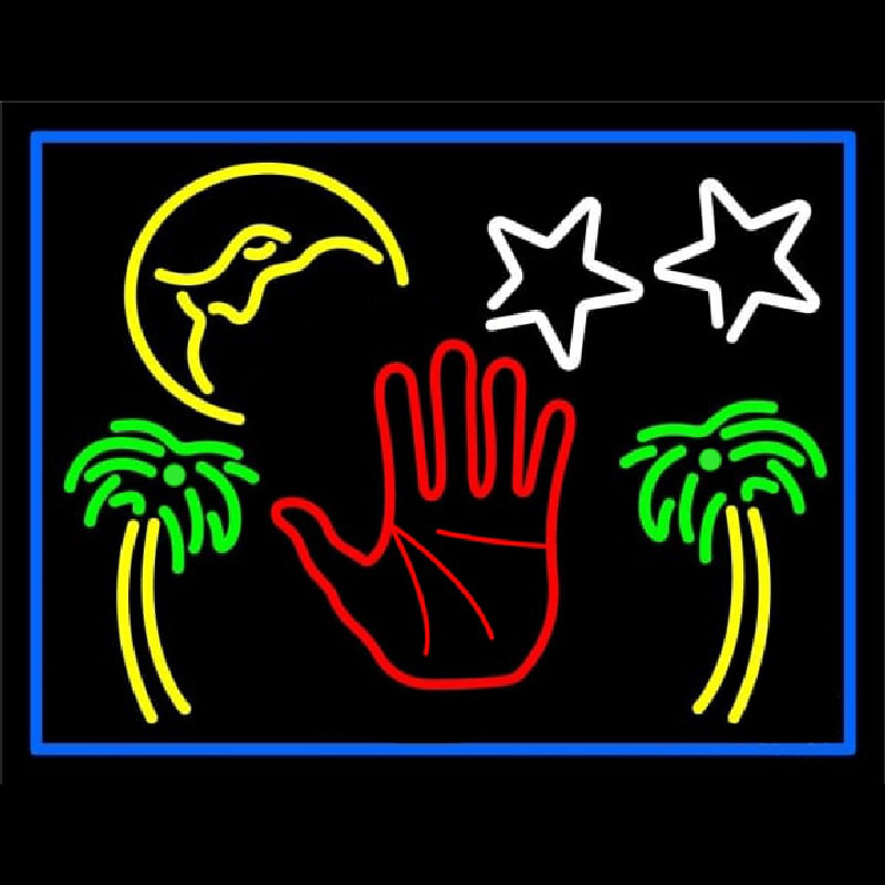 Red Palm Logo Psychic Blue Border Leuchtreklame