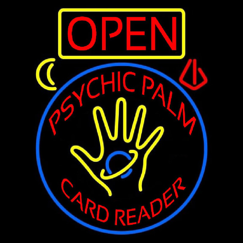 Red Psychic Palm Card Reader Open And Logo Leuchtreklame