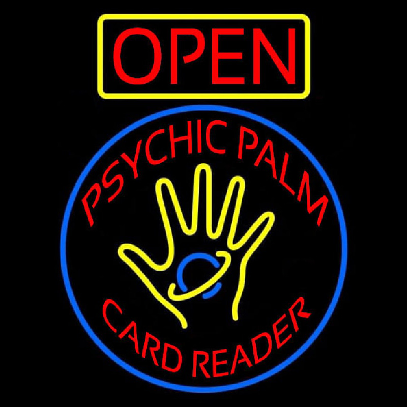 Red Psychic Palm Card Reader Open Leuchtreklame