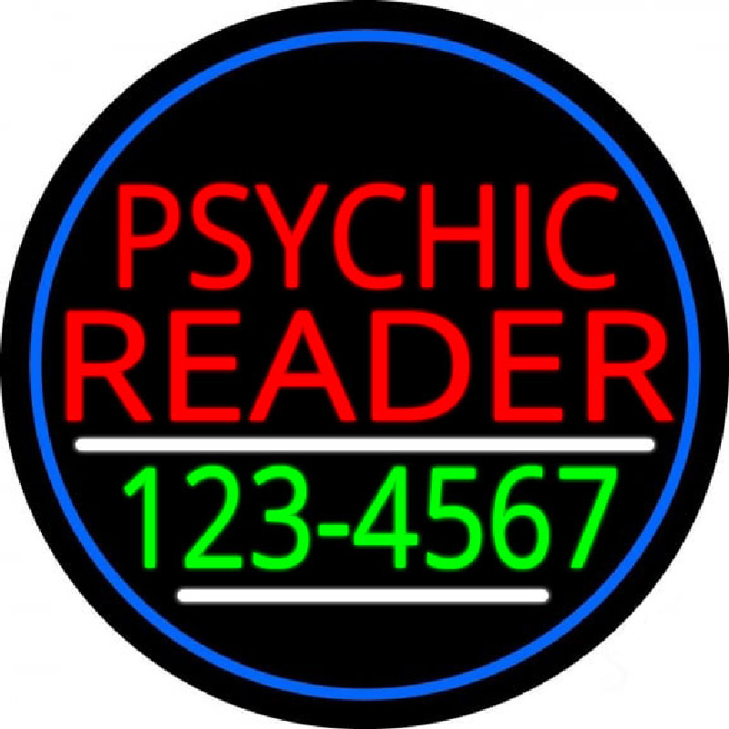 Red Psychic Reader With Green Phone Number And Blue Border Leuchtreklame