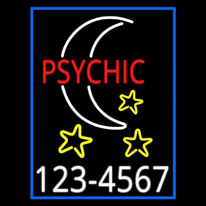 Red Psychic White Logo Phone Number Blue Border Leuchtreklame