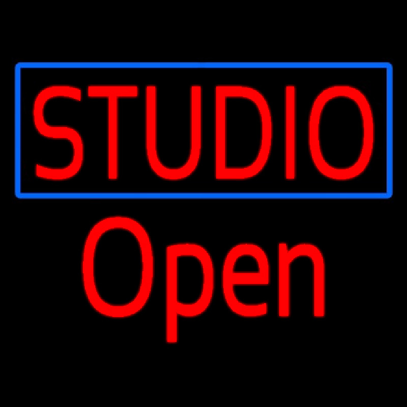 Red Studio Open Blue Border Leuchtreklame