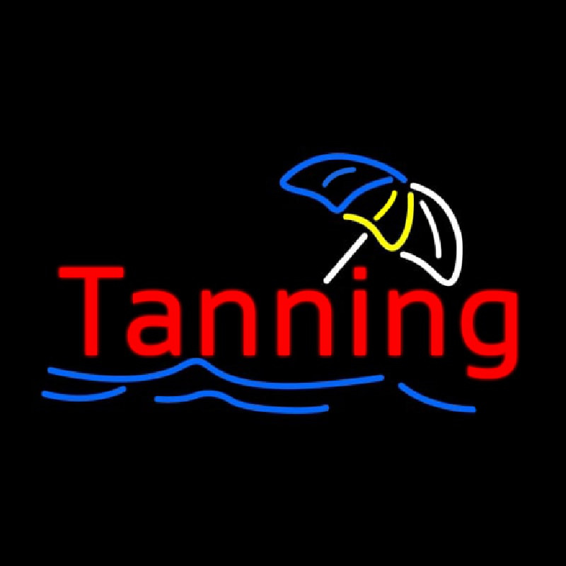 Red Tanning Blue Waves With Umbrella Logo Leuchtreklame