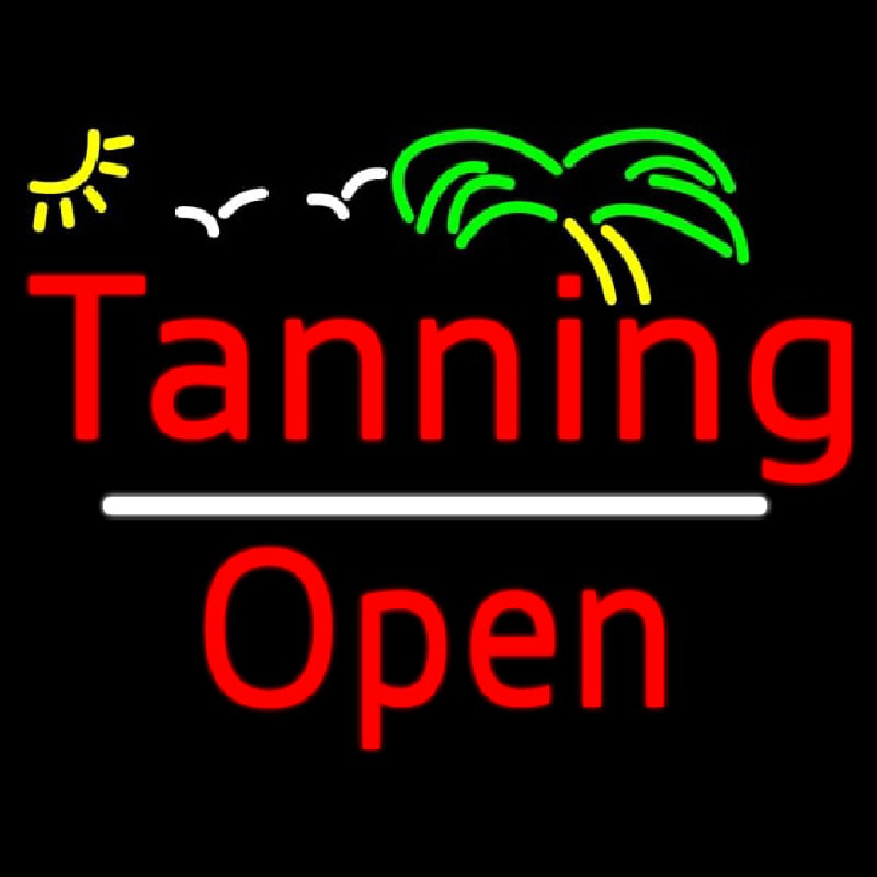 Red Tanning Slant Open White Line Leuchtreklame