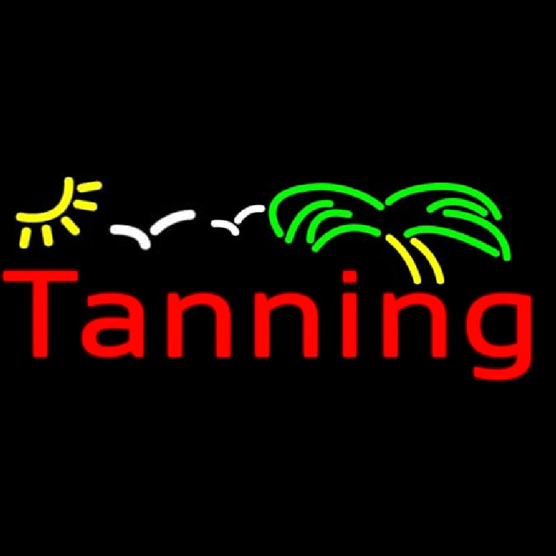 Red Tanning With Green Yellow Palm Tree Leuchtreklame