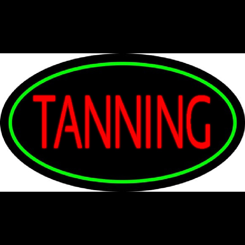 Red Tanning With Oval Green Border Leuchtreklame