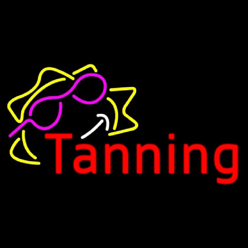 Red Tanning With Sun Logo Leuchtreklame