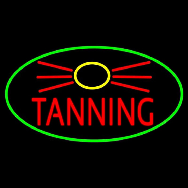 Red Tanning With Sun Logo Leuchtreklame