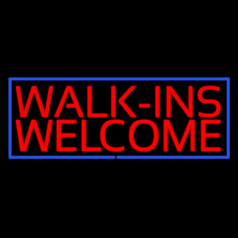 Red Walk Ins Welcome Blue Border Leuchtreklame