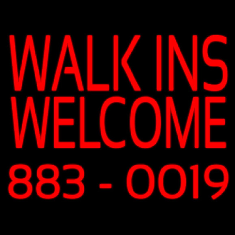 Red Walk Ins Welcome With Phone Number Leuchtreklame