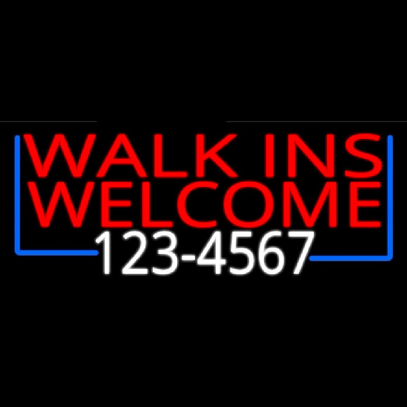 Red Walk Ins Welcome With Phone Number Leuchtreklame