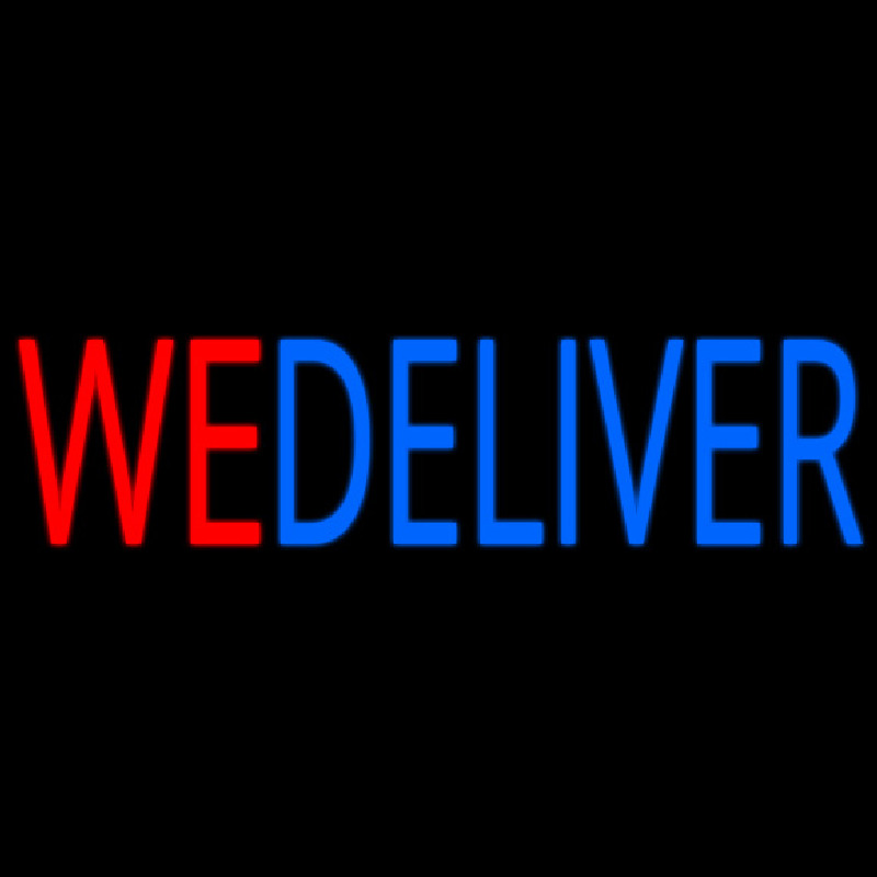 Red We Deliver Blue Leuchtreklame