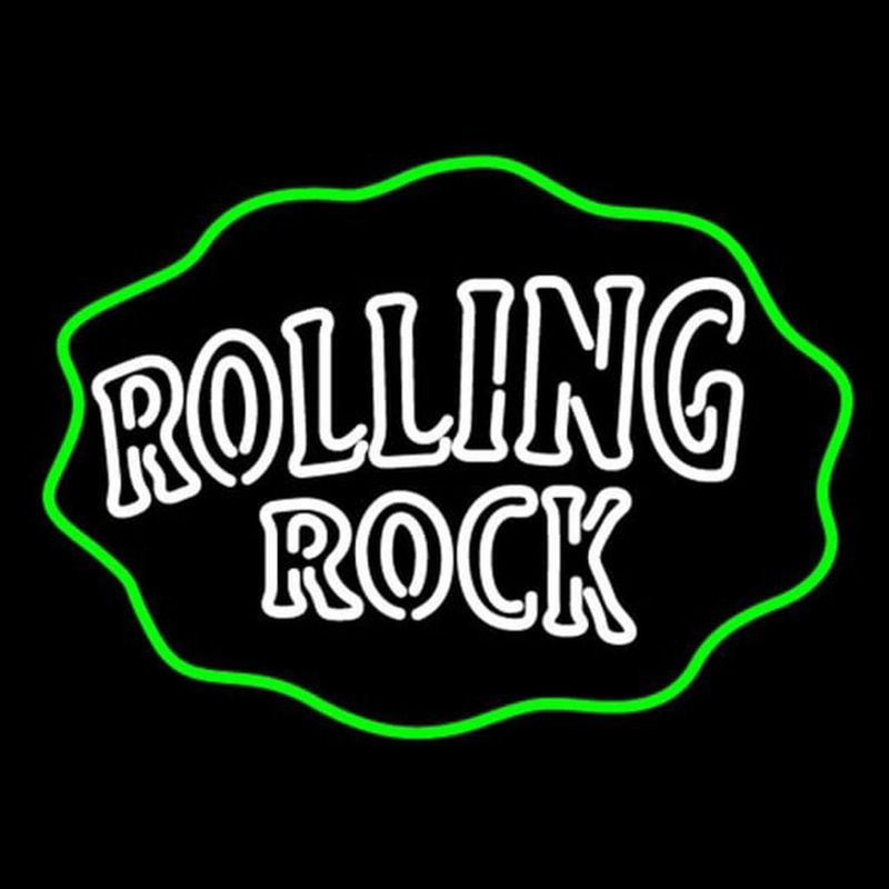 Rolling Rock Double Line Logo With Wavy Circle Leuchtreklame